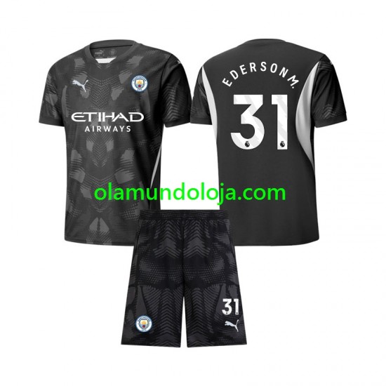 Camisola Manchester City Ederson Moraes 31 Guarda-redes Criança Equipamento Quarto 2024-2025 Manga Curta